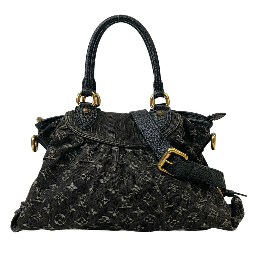 LOUIS VUITTON Denim Neo Cabby Handbag Leather Black Shoulder Bag